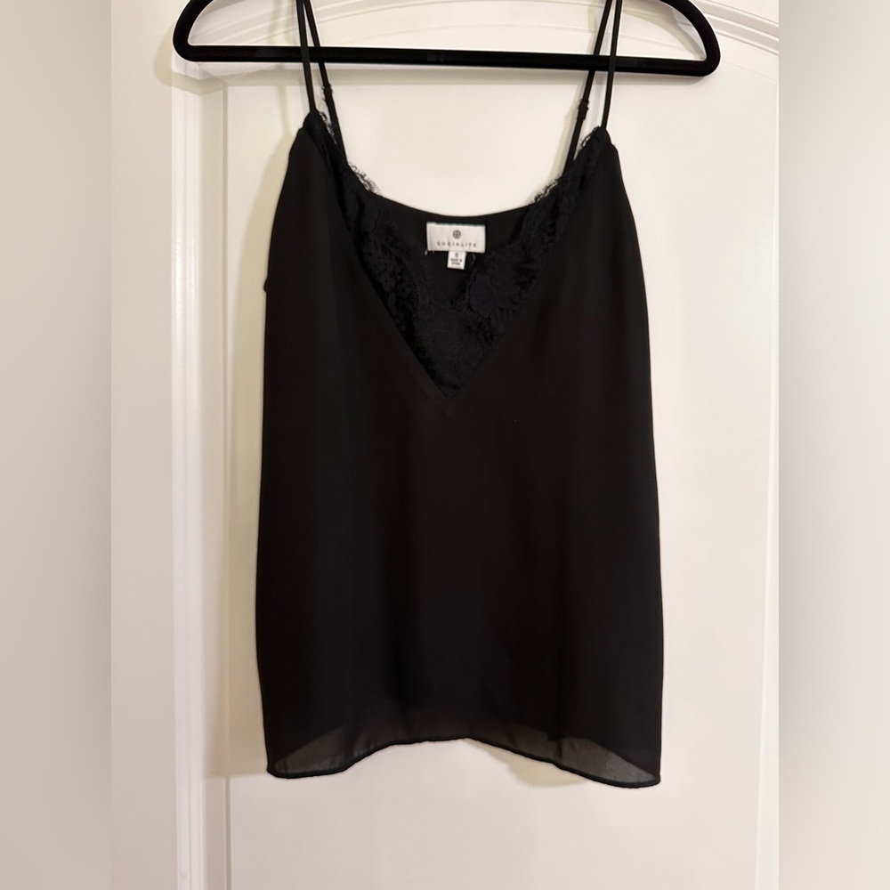 Socialite  - Black Lace Trim Cami - S